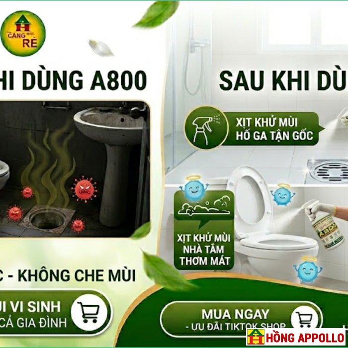A800 KHỬ MÙI NHÀ VỆ SINH BỐC MÙI, HỐ GA HÔI THỐI